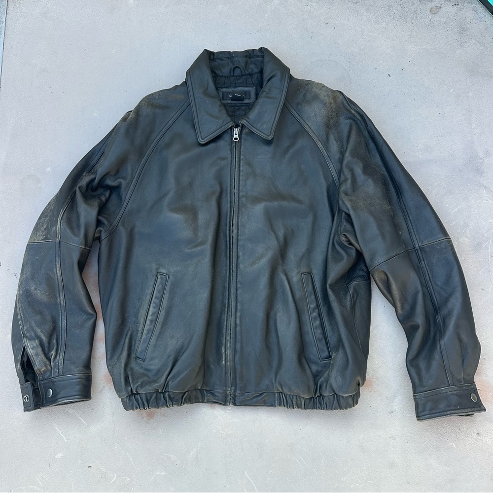 Men's Classic Black Leather Bomber Jacket